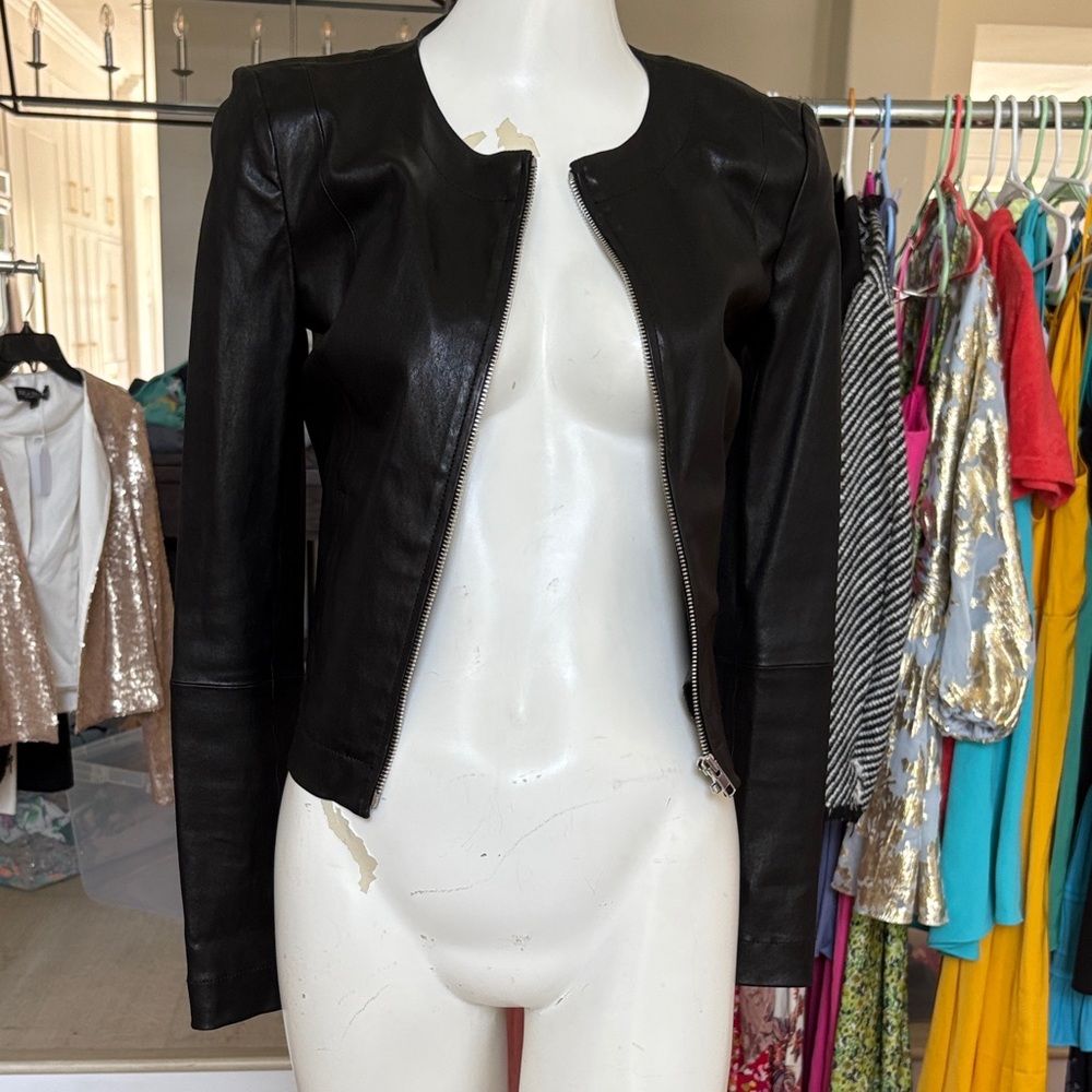 Black Leather Zip-Front Women's Jacket